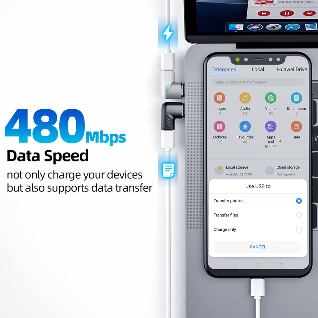 Verilux Type C Adapter Right Angle Magnetic 90 Degree USB C Adapter Type C Connector with PD 120W Fast Charge, 480Mbps Data Transfer for MacBook Pro/Air and USB C Smartphone, Laptop, Tablet White Verilux Type C Adapter Right Angle Magnetic 90 Degree USB C Adapter Type C Connector with PD 120W Fast Charge, 480Mbps Data Transfer for MacBook Pro/Air and USB C Smartphone, Laptop, Tablet White